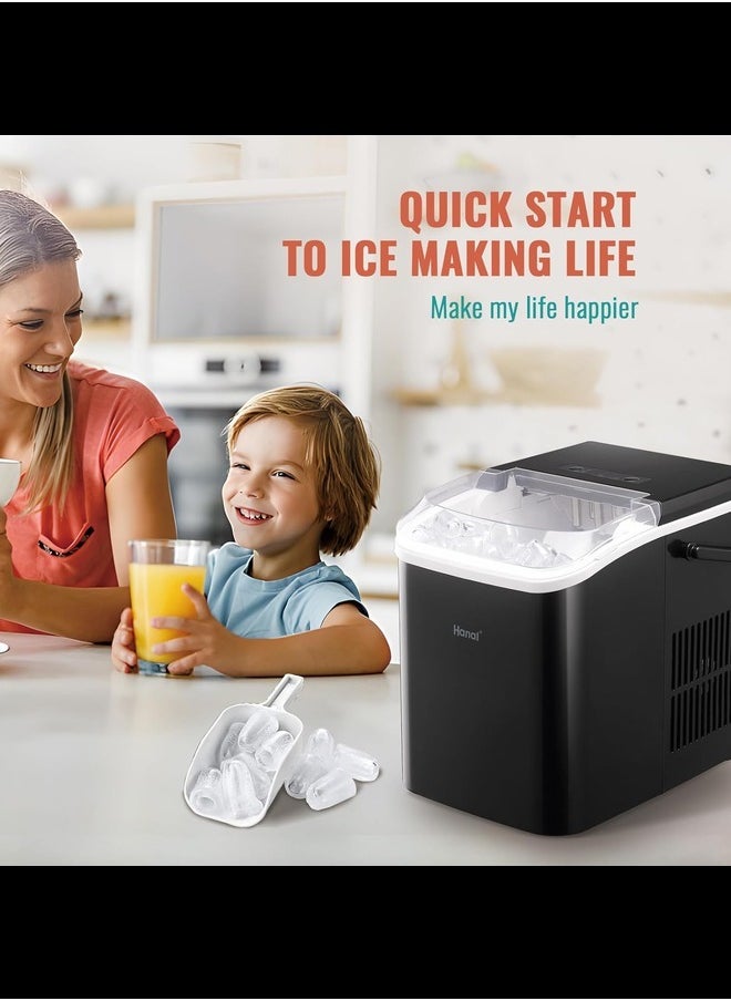 Ice Makers Countertop, Self-Cleaning Function, 26Lbs/ 8Mins/ 24Hrs 2 Size Ice, Portable Ice Cube Maker Machine with Ice Scoop & Basket