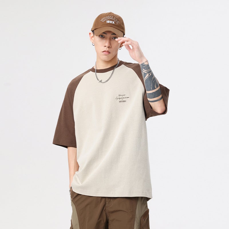 Japanese Style Retro Short-Sleeved T-Shirt Boys Fashionable Raglan Sleeve Half-Sleeve Base Shirt Loose Round Neck Top - Image 1
