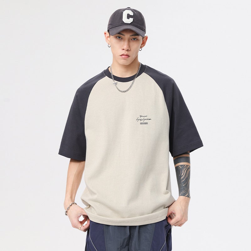 Japanese Style Retro Short-Sleeved T-Shirt Boys Fashionable Raglan Sleeve Half-Sleeve Base Shirt Loose Round Neck Top - Image 5