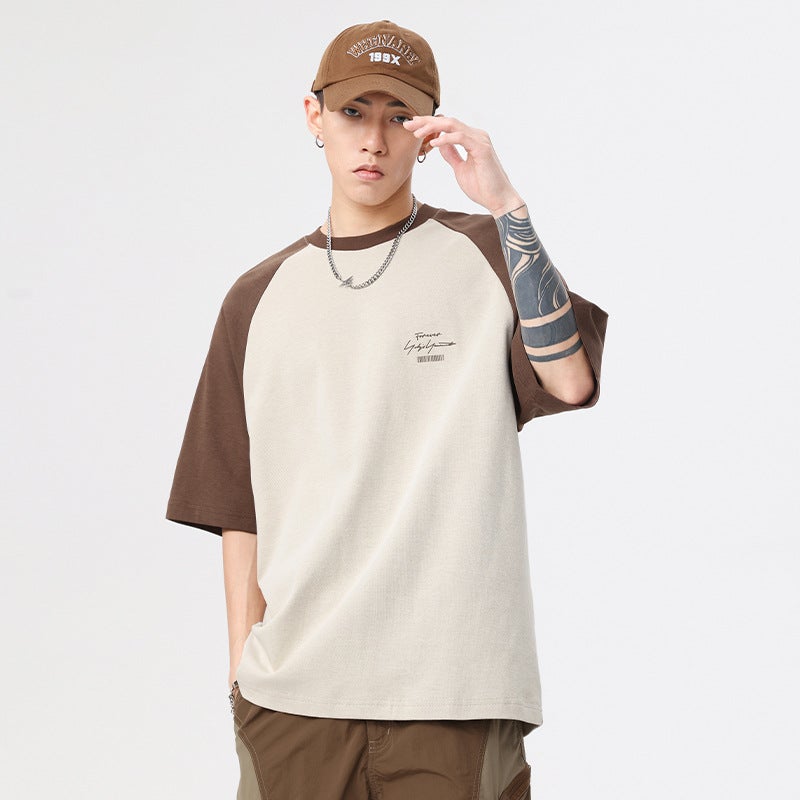 Japanese Style Retro Short-Sleeved T-Shirt Boys Fashionable Raglan Sleeve Half-Sleeve Base Shirt Loose Round Neck Top - Image 2
