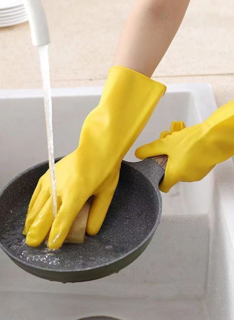 Rubber Cleaning Gloves for Dishwashing, 5 Pairs Reusable Kitchen Gloves for Washing Dishes and Household Cleaning, Colorful Dish Gloves with Flocked Lining and Non-Slip Grip, Pefect for Woman Men Yellow - Image 2