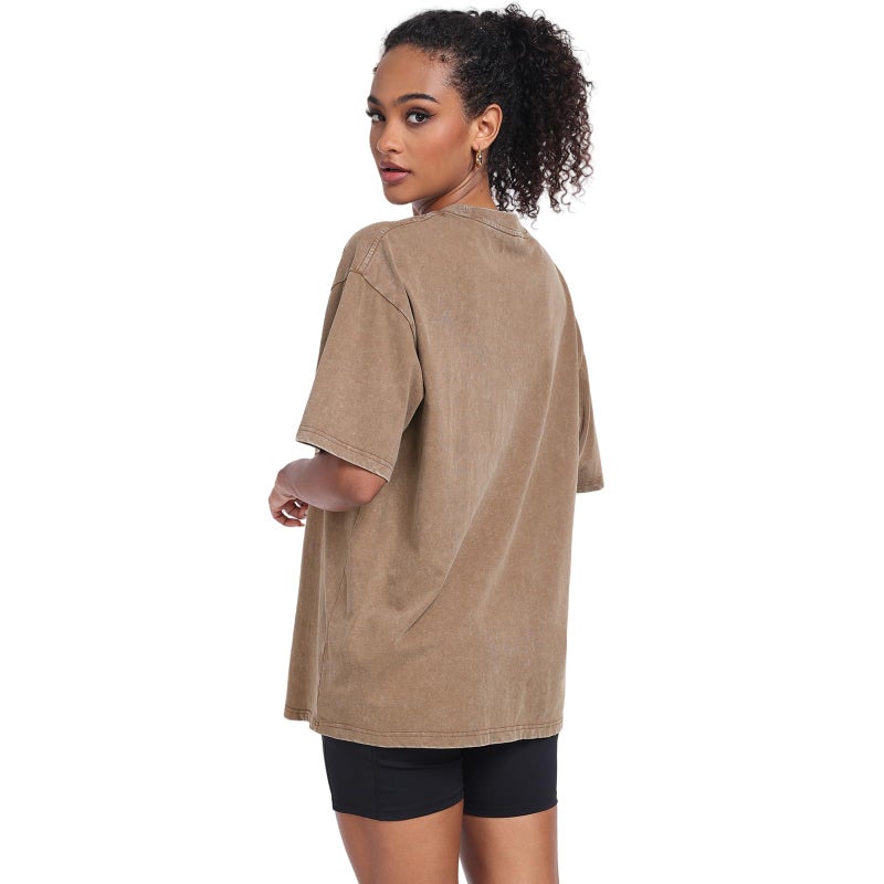KEEPSHOWING Womens Vintage Oversized T Shirts Acid Washed Baggy Cotton Tee Casual Workout Boyfriend Short Sleeve Tops(Coffee/Grey/Black L) - Image 4