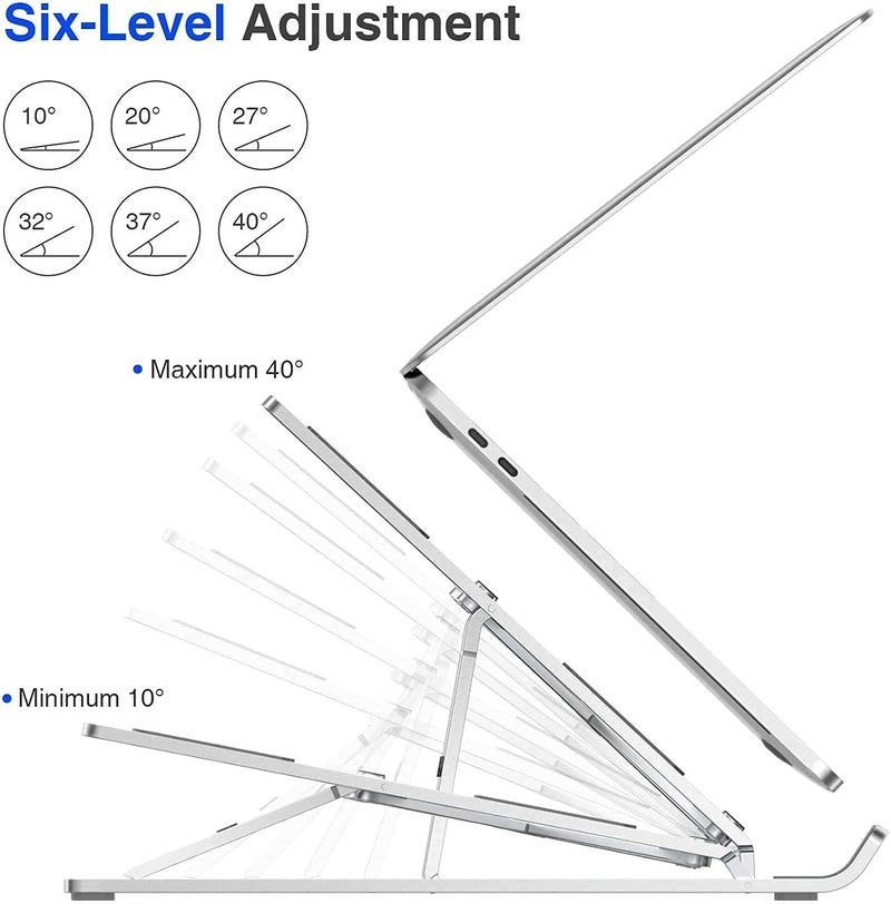 MESHIV Laptop Stand HeightAdjustable Foldable Portable Ventilated Fits Up to 156Inch Laptops Aluminium Alloy Silver Tabletop - Image 2