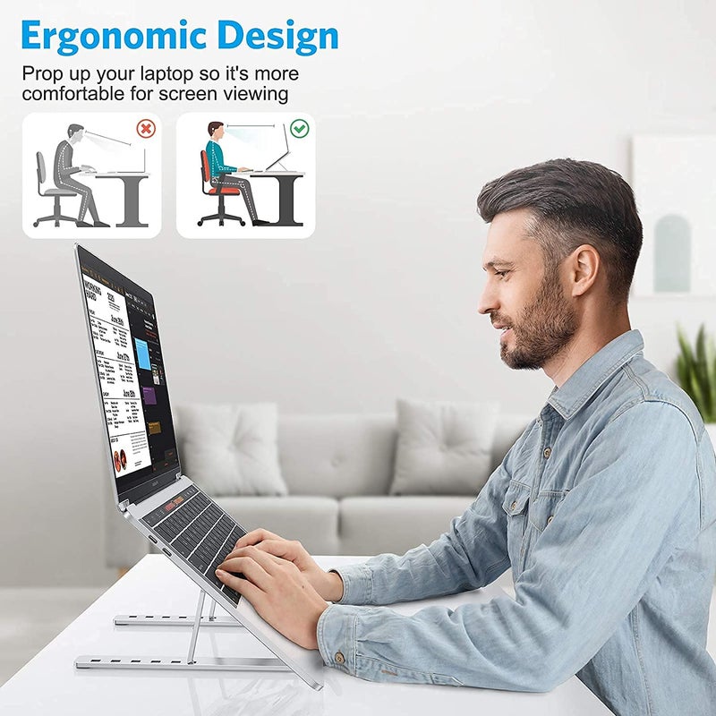 MESHIV Laptop Stand HeightAdjustable Foldable Portable Ventilated Fits Up to 156Inch Laptops Aluminium Alloy Silver Tabletop - Image 4