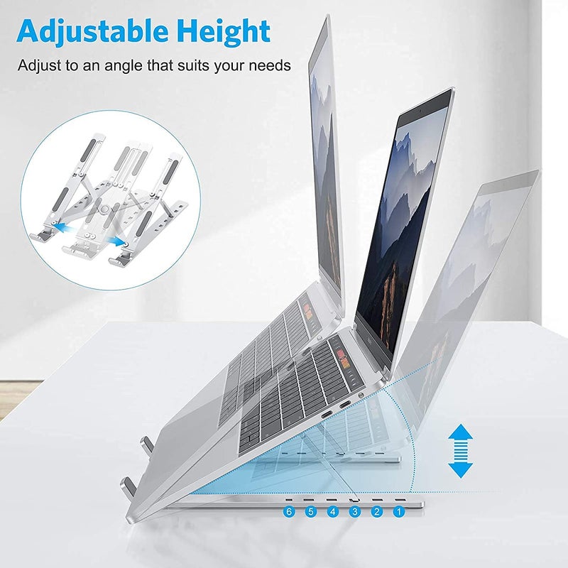 MESHIV Laptop Stand HeightAdjustable Foldable Portable Ventilated Fits Up to 156Inch Laptops Aluminium Alloy Silver Tabletop - Image 3