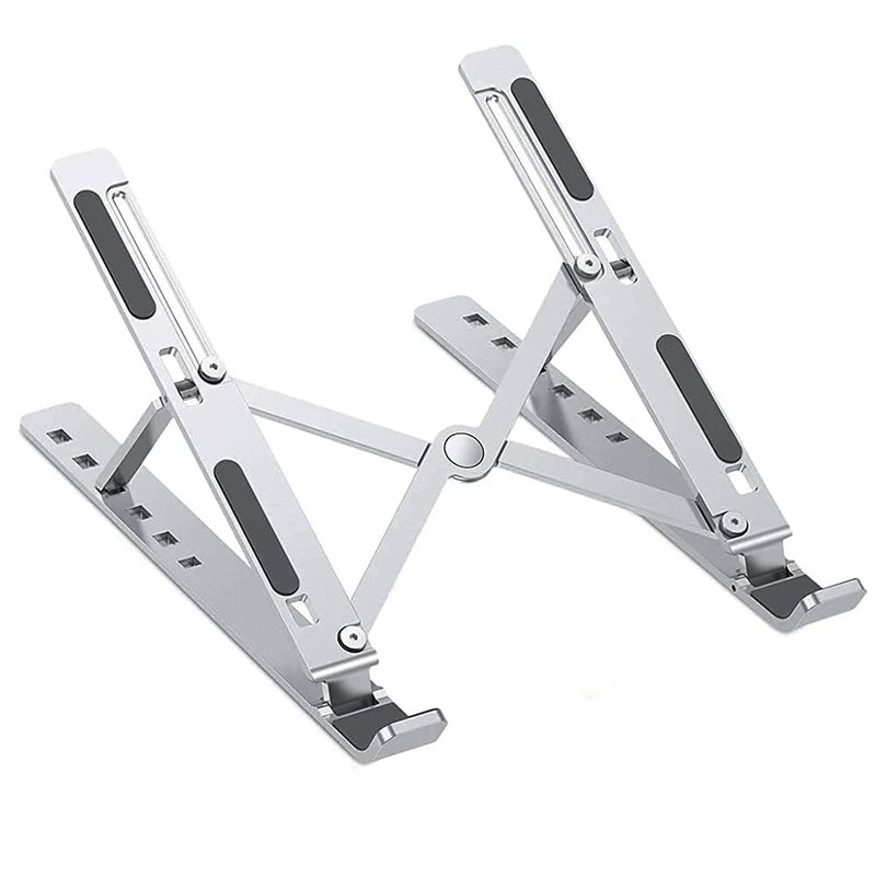 MESHIV Laptop Stand HeightAdjustable Foldable Portable Ventilated Fits Up to 156Inch Laptops Aluminium Alloy Silver Tabletop - Image 1