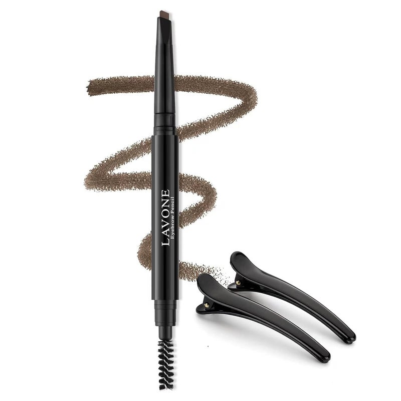 LAVONE Eyebrow Pencil  Makeup Waterproof Brow Pencil with Triangular Tip DualSided Brow Brush Precise Fine Tip Fills Brows Creates Natural Looking Brow with Hair Clips  Dark Brown