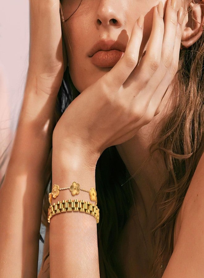 MPRAINBOW مجموعة أساور زهرية ذهبية قابلة للتكديس، 2 قطعة أساور مطلية بالذهب عيار 18، غير قابلة للتأكسد، سلسلة روابط من الفولاذ المقاوم للصدأ، أساور صداقة، سوار ساعة، مجوهرات عصرية، هدايا عيد الميلاد، عيد الحب، أعياد الميلاد للنساء - Image 2