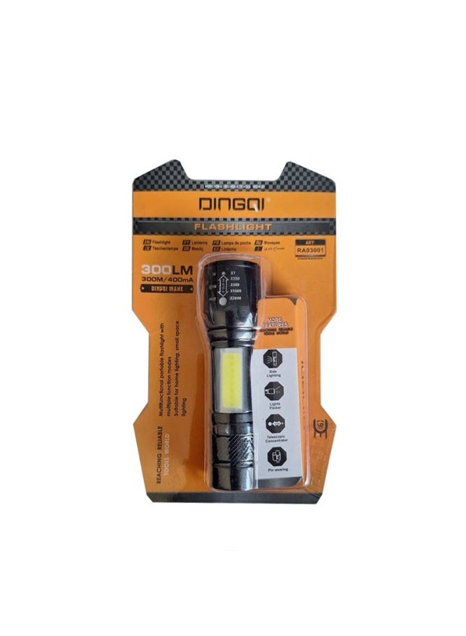 Dingqi RA03001 LED Flashlight with COB Side Light and Zoom - 300 Lumens