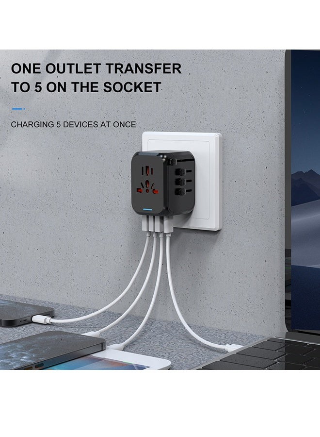 Universal Travel Adapter, International Charger Power Adapter, Wall Charger AC Plug Adaptor with 3 USB And 1 Type-C for USA EU UK AUS Black - Image 4