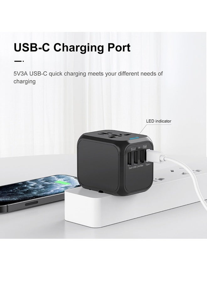Universal Travel Adapter, International Charger Power Adapter, Wall Charger AC Plug Adaptor with 3 USB And 1 Type-C for USA EU UK AUS Black - Image 5