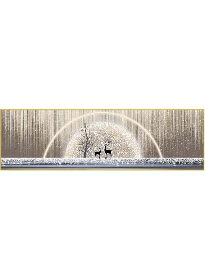 Bliss Vie BLISS VIE Abstract Modern Retro Trend Decor Luxury Style Crystal Porcelain Wall Painting Wall Art for Bedroom Living Room Aluminium Alloy Frame (Deer with Glowing background Wide, 100x30 cm)  - Image 1