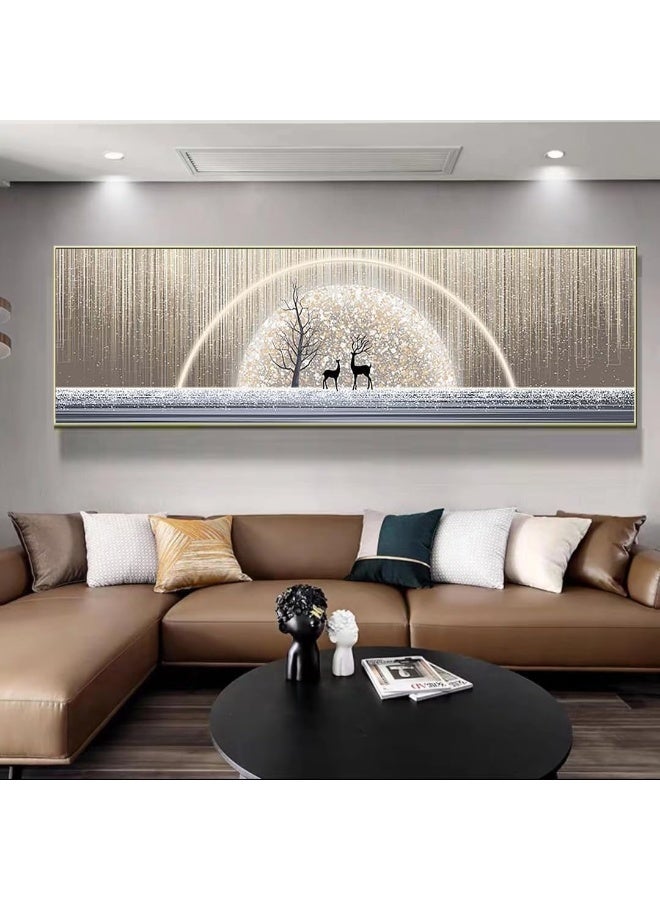 Bliss Vie BLISS VIE Abstract Modern Retro Trend Decor Luxury Style Crystal Porcelain Wall Painting Wall Art for Bedroom Living Room Aluminium Alloy Frame (Deer with Glowing background Wide, 100x30 cm)  - Image 2