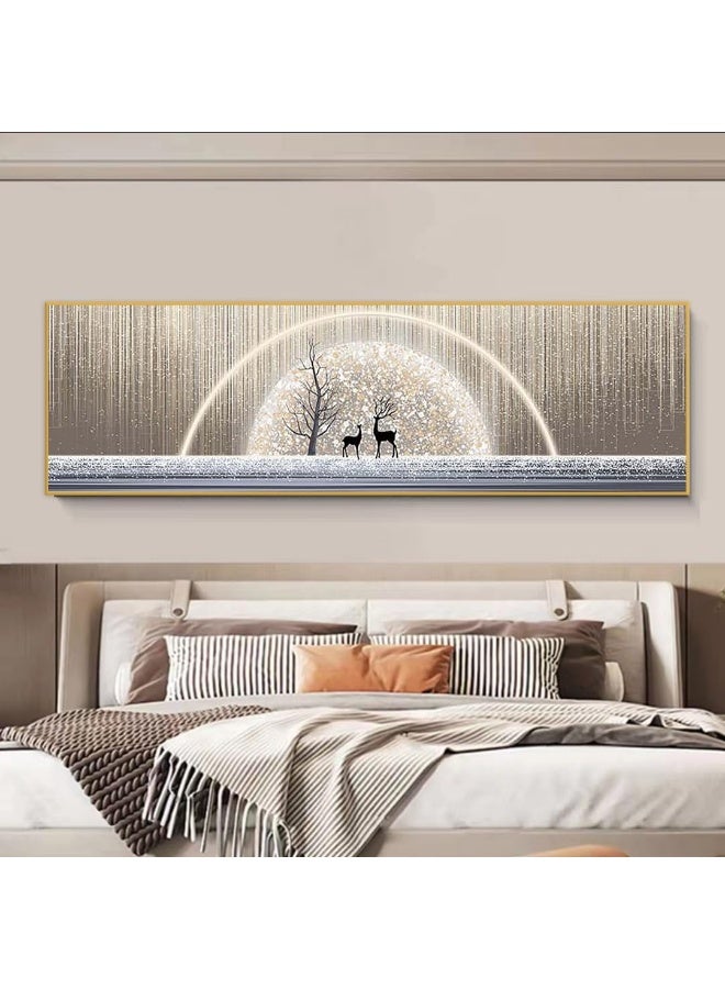 Bliss Vie BLISS VIE Abstract Modern Retro Trend Decor Luxury Style Crystal Porcelain Wall Painting Wall Art for Bedroom Living Room Aluminium Alloy Frame (Deer with Glowing background Wide, 100x30 cm)  - Image 4