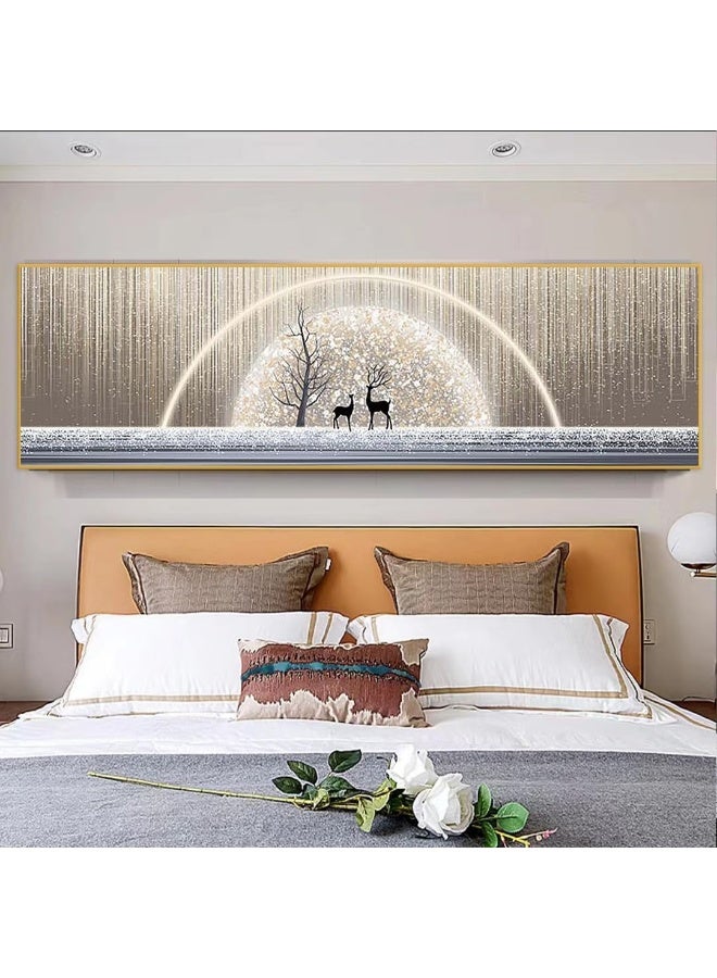 Bliss Vie BLISS VIE Abstract Modern Retro Trend Decor Luxury Style Crystal Porcelain Wall Painting Wall Art for Bedroom Living Room Aluminium Alloy Frame (Deer with Glowing background Wide, 100x30 cm)  - Image 3