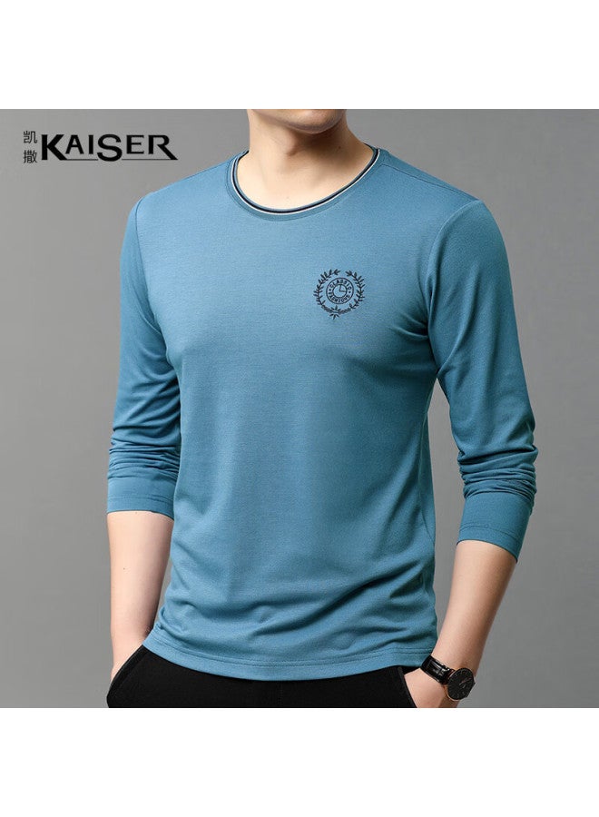Kaiser Men's Long-sleeve T-shirt, Round Neck, Printed With Mulberry Silk, Spring And Autumn Casual Top Ks1513, Medium Blue, 185/100a - Image 1