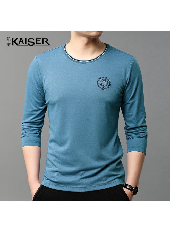 Kaiser Men's Long-sleeve T-shirt, Round Neck, Printed With Mulberry Silk, Spring And Autumn Casual Top Ks1513, Medium Blue, 185/100a - Image 2