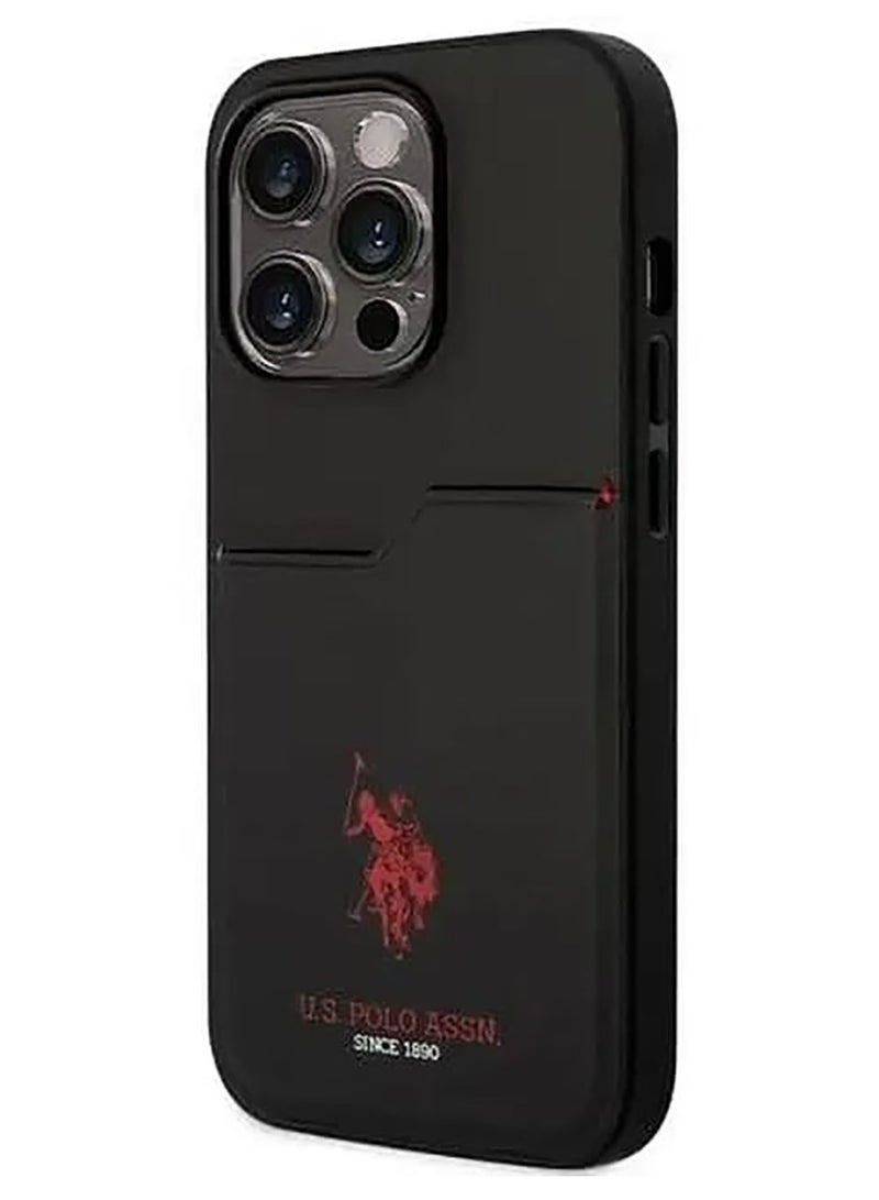 يو اس بولو جراب iPhone 15 Pro Max من البولي يوريثان بفتحة بطاقة DH Hard - أسود - Image 1