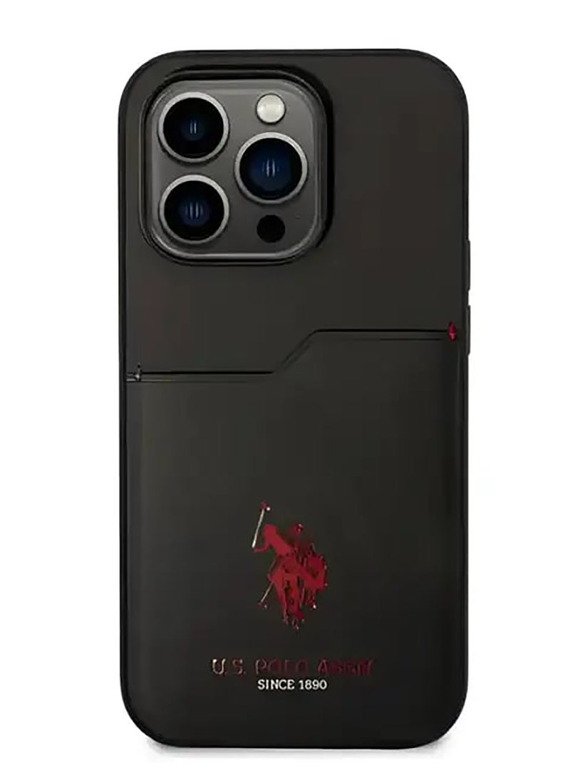 يو اس بولو جراب iPhone 15 Pro Max من البولي يوريثان بفتحة بطاقة DH Hard - أسود - Image 2