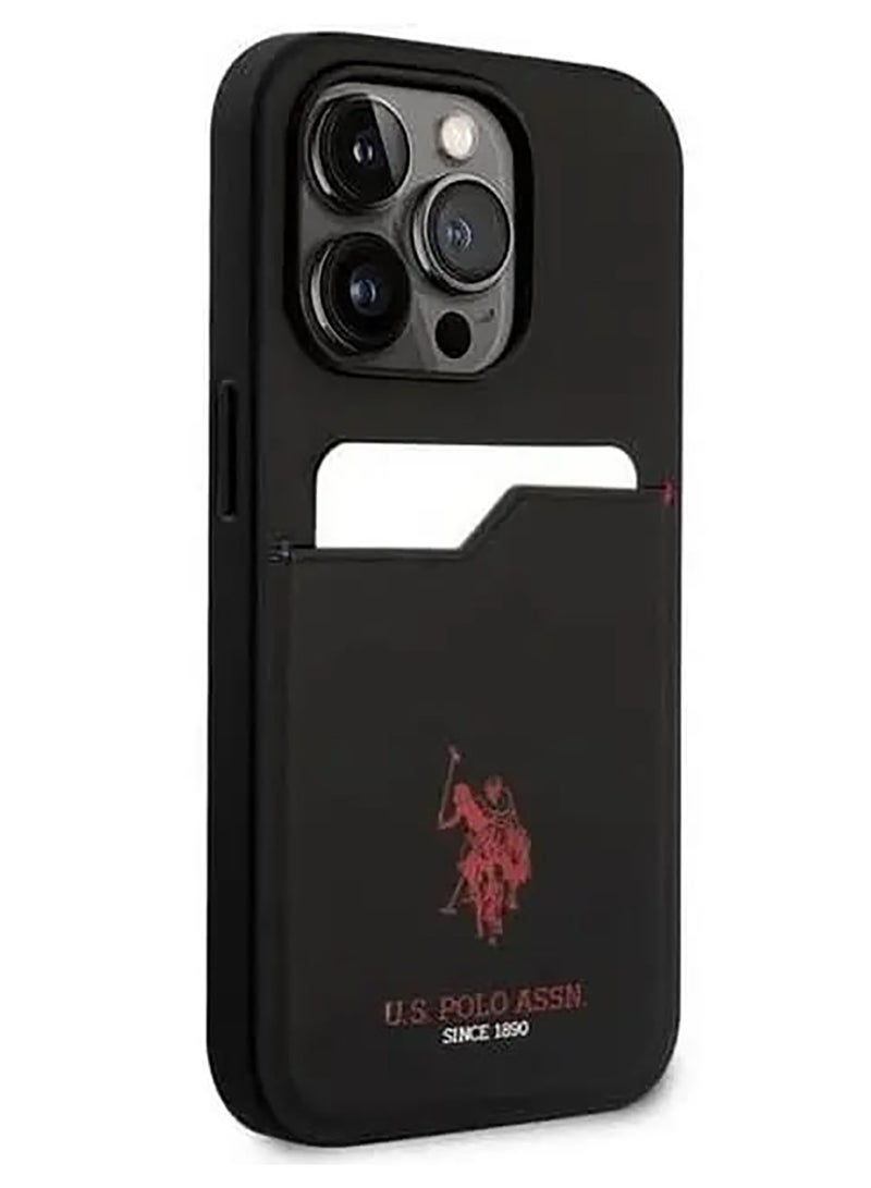 يو اس بولو جراب iPhone 15 Pro Max من البولي يوريثان بفتحة بطاقة DH Hard - أسود - Image 3