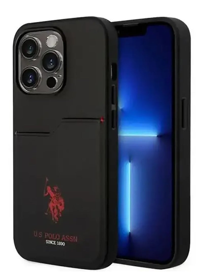 يو اس بولو جراب iPhone 15 Pro Max من البولي يوريثان بفتحة بطاقة DH Hard - أسود - Image 5