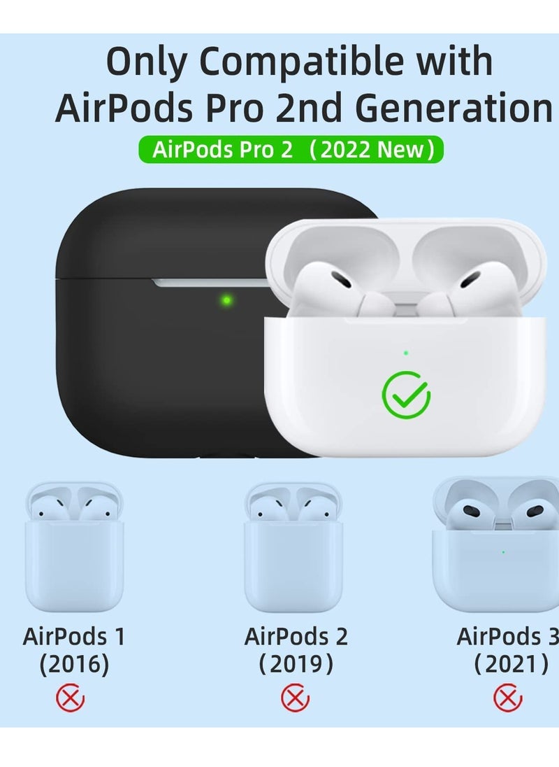 AirPods Pro 2 Case Cover for Women and Men, Soft Silicone Protective Case for Airpods Pro 2 Generation 2023 2022 and AirPods Pro 1st 2019 with Keychain Front LED Visible Black