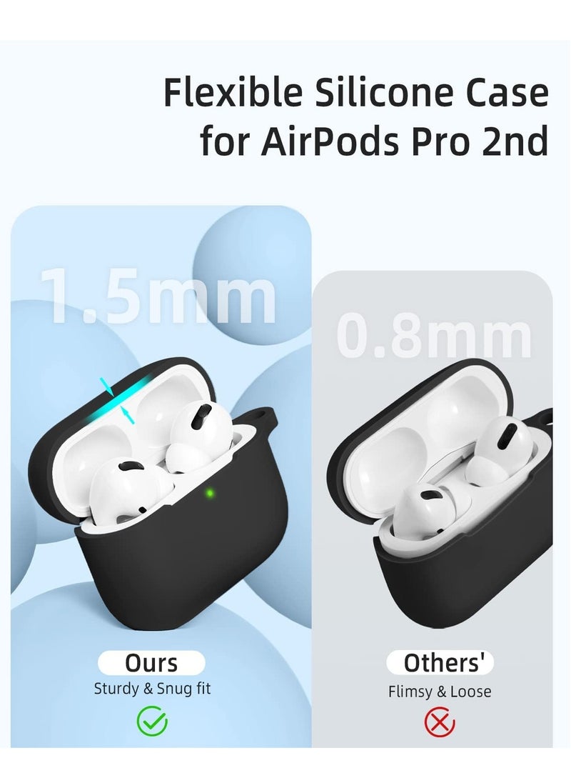 AirPods Pro 2 Case Cover for Women and Men, Soft Silicone Protective Case for Airpods Pro 2 Generation 2023 2022 and AirPods Pro 1st 2019 with Keychain Front LED Visible Black