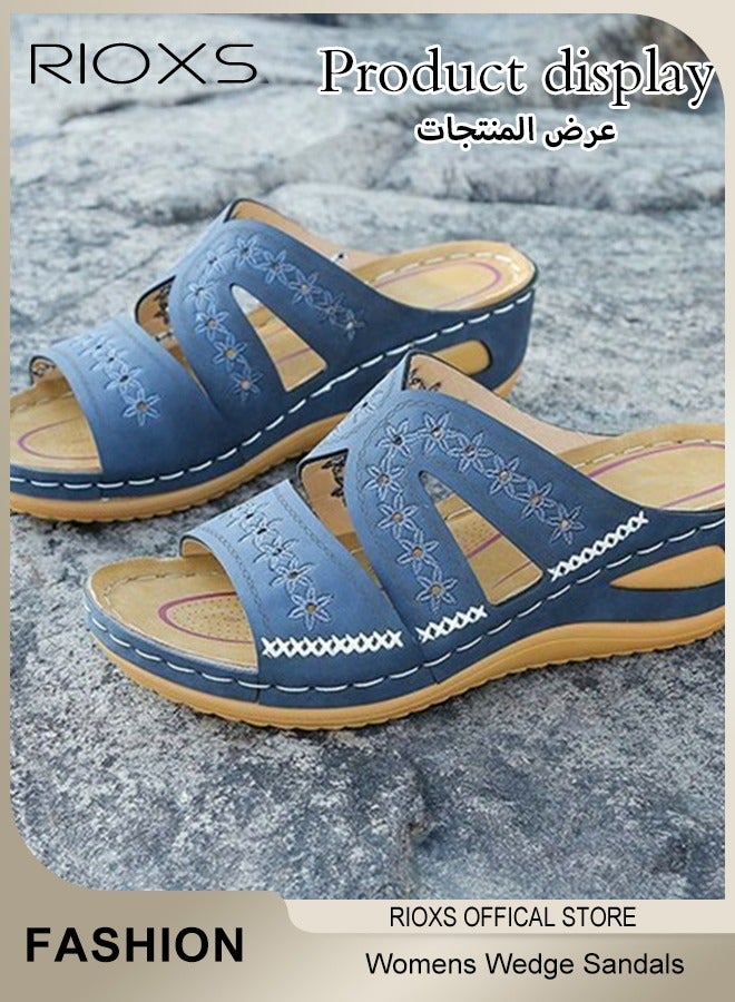 ريوكس شبشب نسائي سميك النعل صنادل ويدج كاجوال مانعة للانزلاق مستخدمة في المنزل أو الهواء الطلق  - Image 2