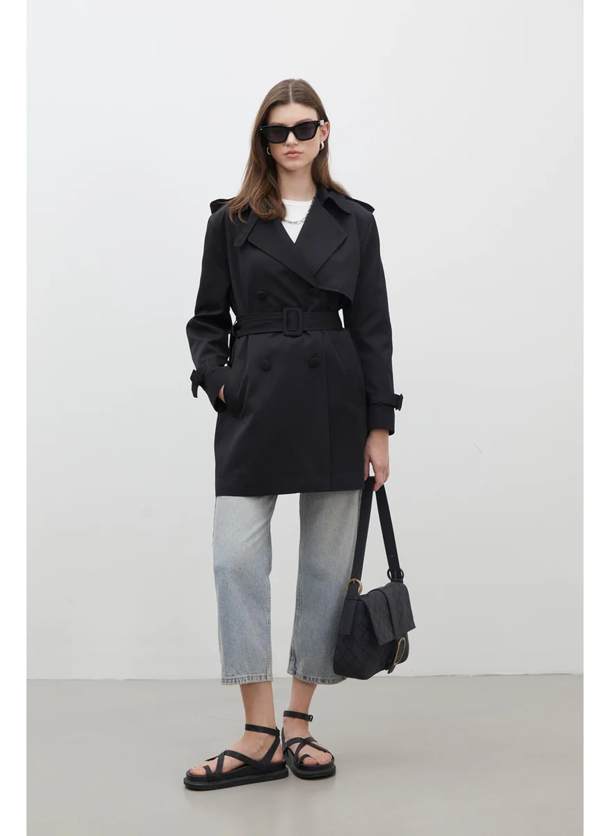 Manuka Chelsea Double Breasted Trench Coat Black