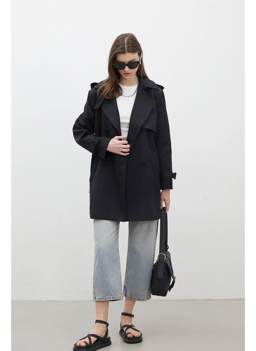 Manuka Chelsea Double Breasted Trench Coat Black