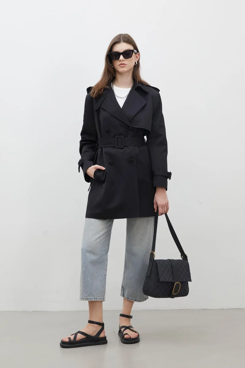 Manuka Chelsea Double Breasted Trench Coat Black