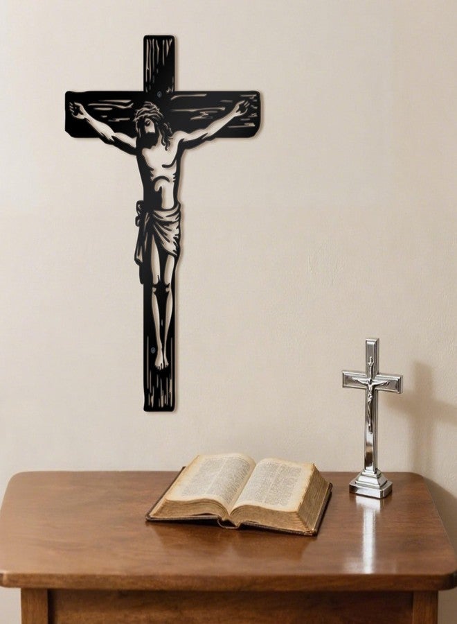 KOYILTD Metal Cross Wall Decor Black Metal Jesus Cross Wall Sculpture Christian Wall Art for Home Church Decoration Christian Gifts for Women Mother's Day Gift (Loyal) - Image 2