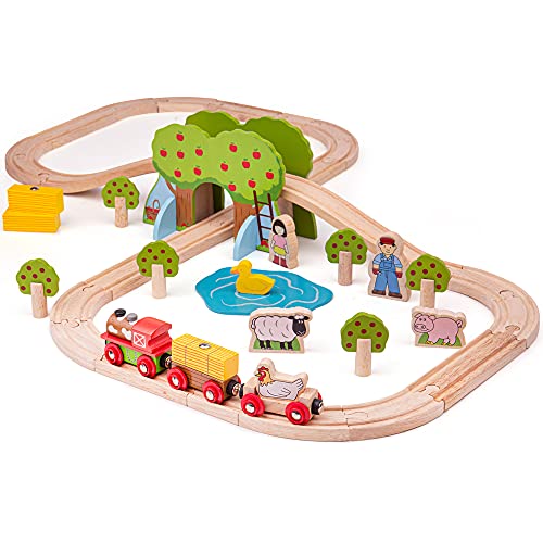 Bigjigs Rail Farm Animals Wooden Train Set 44 Piece Train Set Wooden Track Engine and Carriages Farm Toys for 3 Year Olds - Image 5