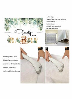 Generic Bear Baby Shower Backdrop We Can Bearly Wait Photography Background Eucalyptus Leaves Watercolor Floral Cake Table Decoration Birthday Party Background  - Image 5