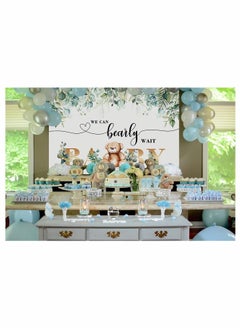 Generic Bear Baby Shower Backdrop We Can Bearly Wait Photography Background Eucalyptus Leaves Watercolor Floral Cake Table Decoration Birthday Party Background  - Image 2