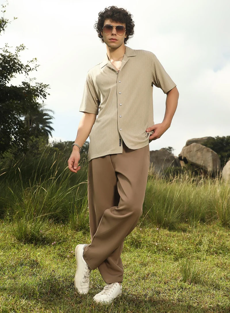 كامبوس سوترا Men's Ecru Beige Trough-Tactile Shirt