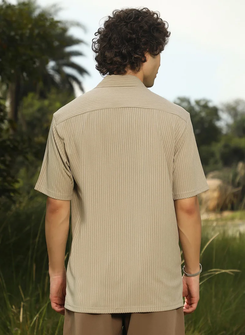 كامبوس سوترا Men's Ecru Beige Trough-Tactile Shirt