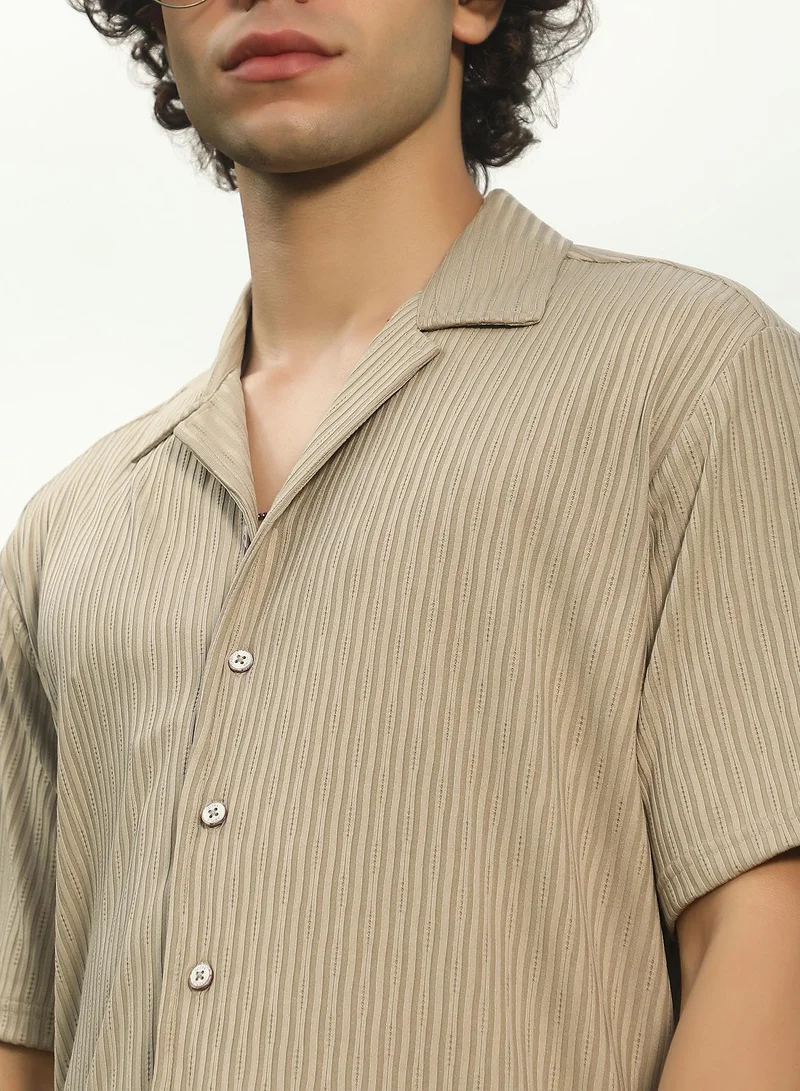 كامبوس سوترا Men's Ecru Beige Trough-Tactile Shirt