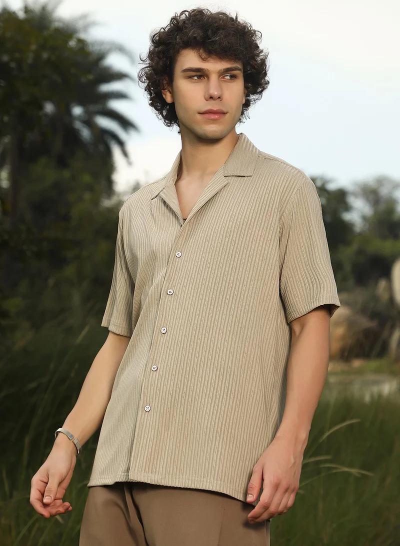 كامبوس سوترا Men's Ecru Beige Trough-Tactile Shirt