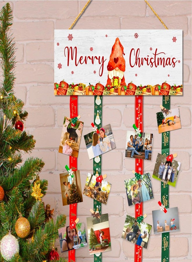 Gwisml Christmas Card Holder,Christmas Hanging Sign Display,Tree Gift Card Holder,Gnome Merry Christmas Wooden Sign Picture Holder with 30 Clips for Xmas Farmhouse Home Holiday Wall Decor - Image 4