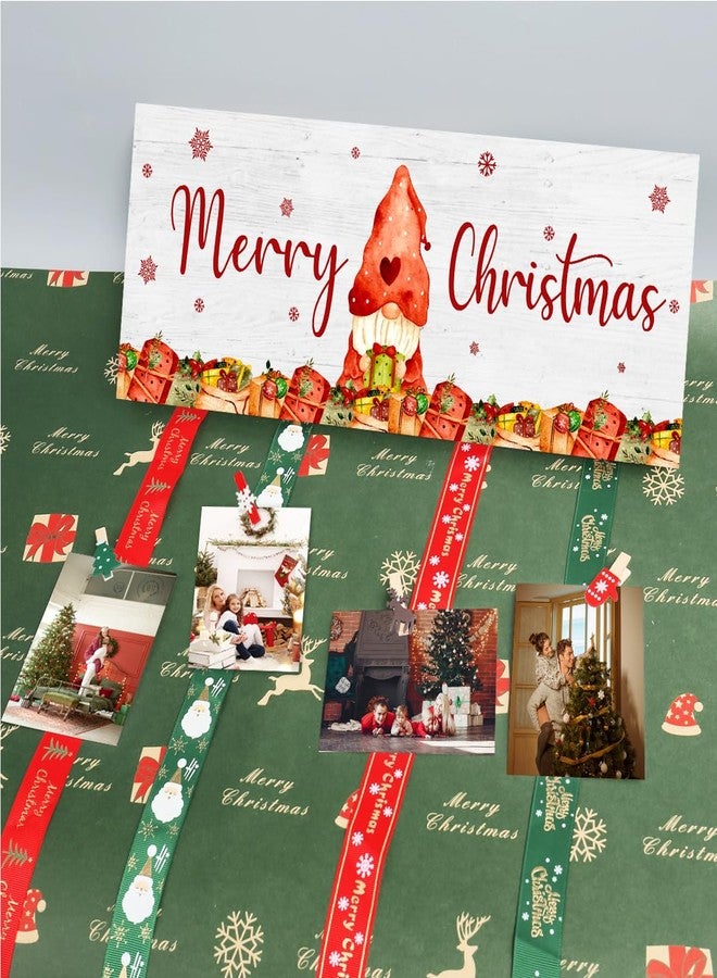Gwisml Christmas Card Holder,Christmas Hanging Sign Display,Tree Gift Card Holder,Gnome Merry Christmas Wooden Sign Picture Holder with 30 Clips for Xmas Farmhouse Home Holiday Wall Decor - Image 3