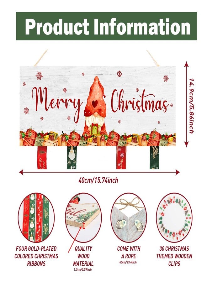 Gwisml Christmas Card Holder,Christmas Hanging Sign Display,Tree Gift Card Holder,Gnome Merry Christmas Wooden Sign Picture Holder with 30 Clips for Xmas Farmhouse Home Holiday Wall Decor - Image 2