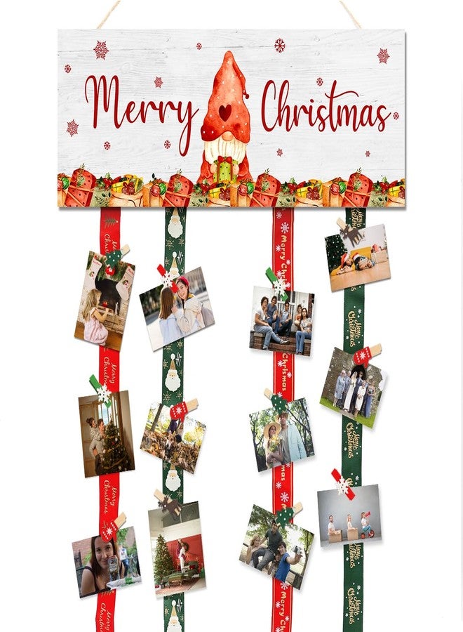 Gwisml Christmas Card Holder,Christmas Hanging Sign Display,Tree Gift Card Holder,Gnome Merry Christmas Wooden Sign Picture Holder with 30 Clips for Xmas Farmhouse Home Holiday Wall Decor - Image 1