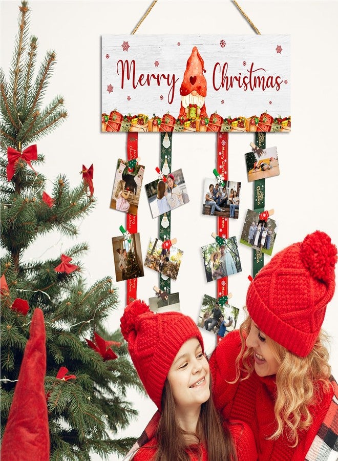 Gwisml Christmas Card Holder,Christmas Hanging Sign Display,Tree Gift Card Holder,Gnome Merry Christmas Wooden Sign Picture Holder with 30 Clips for Xmas Farmhouse Home Holiday Wall Decor - Image 5