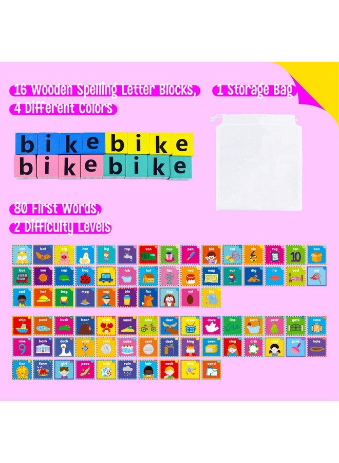 سبرايت جرو لعبة تهجئة الكلمات، 80 كلمة أولى مع مكعبات ألغاز أبجدية خشبية، كلمات CVC، كلمات مرئية، لعبة مطابقة الحروف، ألعاب تعليمية مبكرة لمرحلة ما قبل المدرسة، رياض الأطفال - Image 2