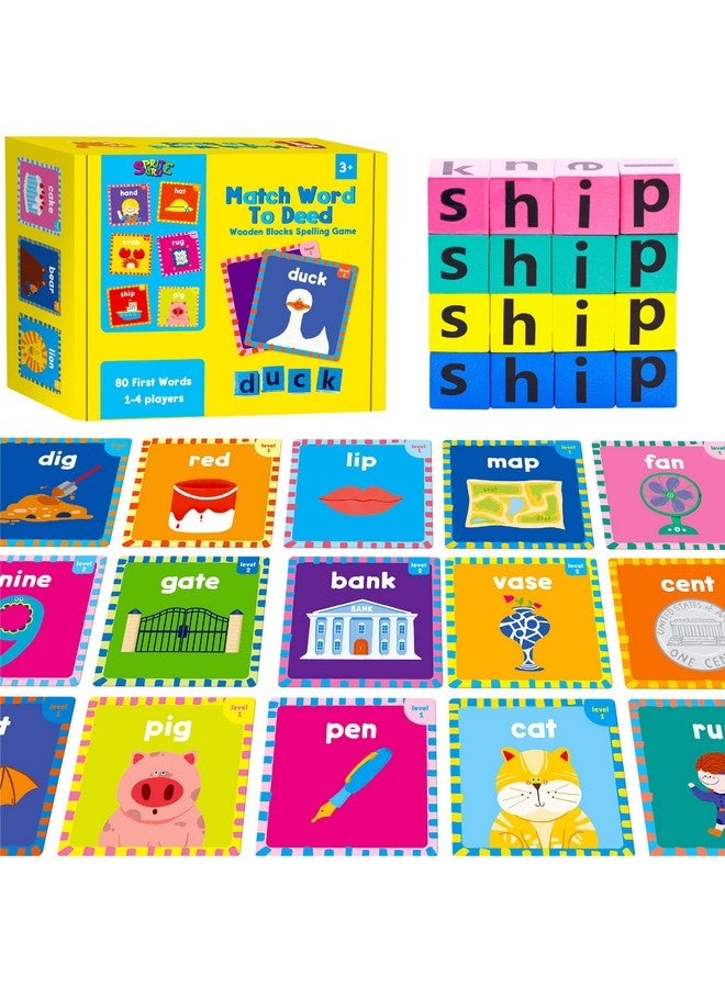 سبرايت جرو لعبة تهجئة الكلمات، 80 كلمة أولى مع مكعبات ألغاز أبجدية خشبية، كلمات CVC، كلمات مرئية، لعبة مطابقة الحروف، ألعاب تعليمية مبكرة لمرحلة ما قبل المدرسة، رياض الأطفال - Image 1