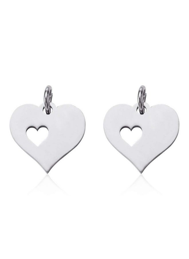 DanLingJewelry - 5 Pcs 304 Stainless Steel Love Heart With Sweet Heart Charms Pendants For Diy Jewelry Making Valentines Gifts 12X12.5Mm - Image 1