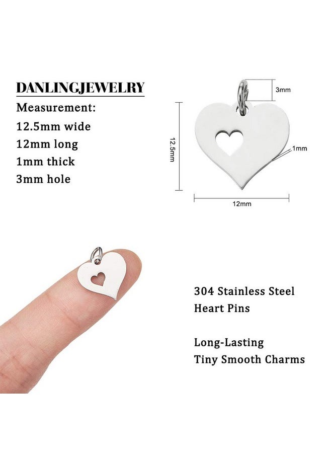 DanLingJewelry - 5 Pcs 304 Stainless Steel Love Heart With Sweet Heart Charms Pendants For Diy Jewelry Making Valentines Gifts 12X12.5Mm - Image 1