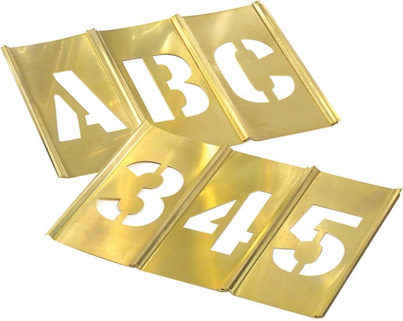 CH Hanson C.H. HANSON Brass Stencil Set - Gothic Style Letters & Numbers, 3" Size, 45 Pieces - Image 1