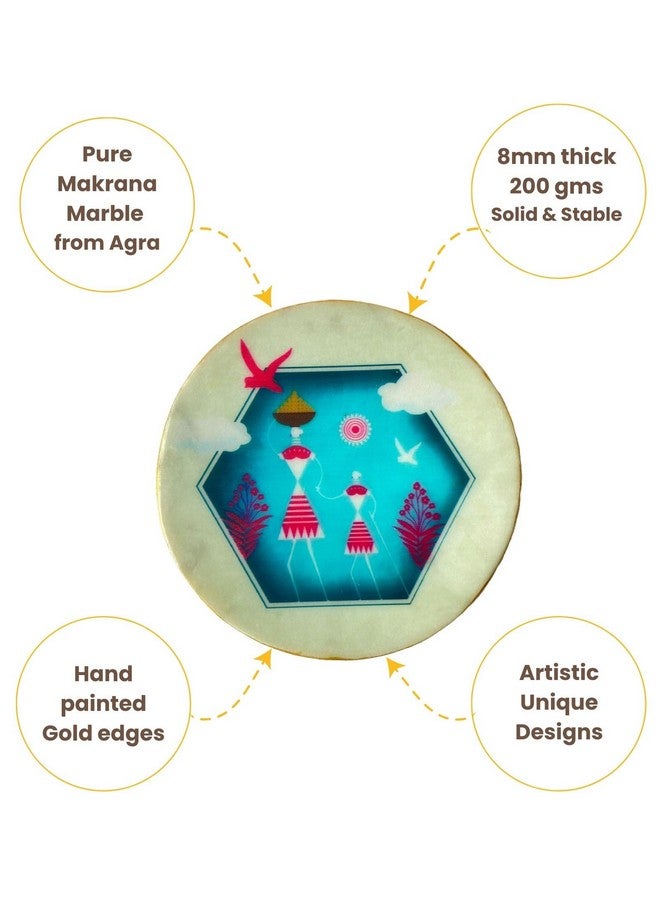 D'ORABLE Dorable Marble Tea Coasters for Dining Table - Set of 2. Round Tea Coasters for Housewarming Gift. A Seashell’s Skyward Journey(Blue) Design Marble Coasters in an Attractive Box. Perfect for Gift. - Image 5